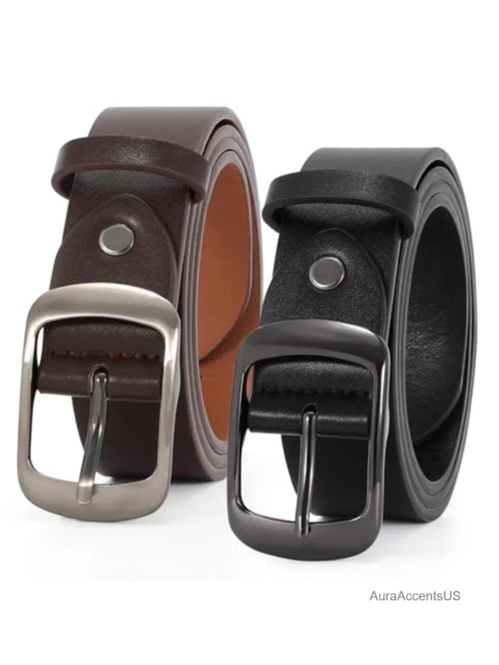 Faux Leather Women's Belt 2 Pack Detachable Buckle Classic Fit for Jeans &